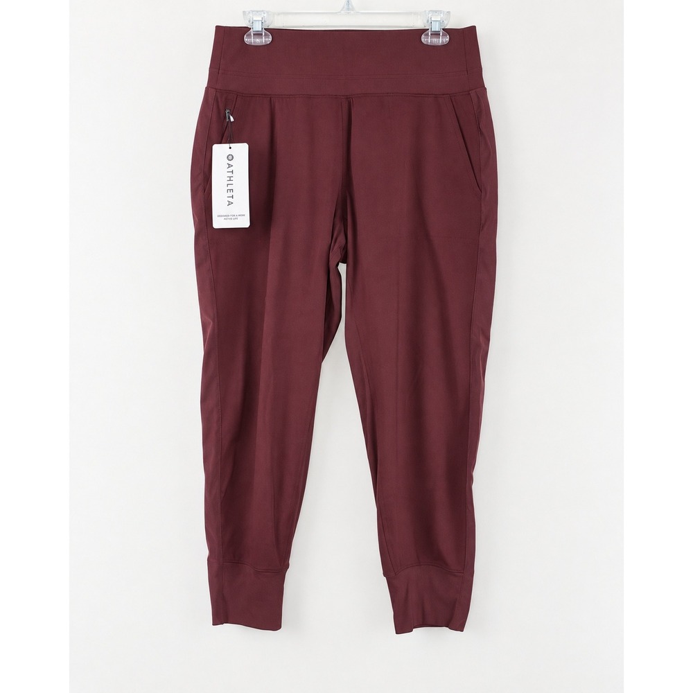 Athleta Venice Velvet Stripe Jogger Spiced Cabernet Burgundy Petite L Large